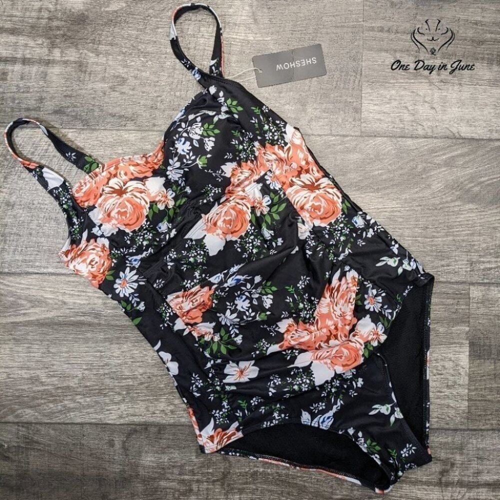 Sheshow Ruched Front Adjustable One Piece Swimsuit Size L